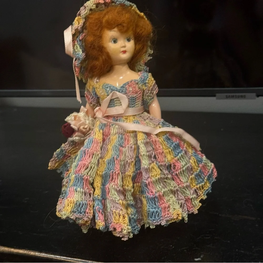 1950s Plastic Dolls in Crocheted Dresses with Underskirts, Panties, and Hats /